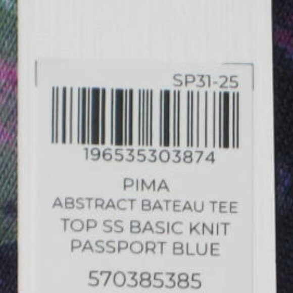 NWT Chicos Sz 2 L Abstract Pima Cotton Bateau Neck Boatneck Tee Elbow Sleeves SS - Picture 8 of 8